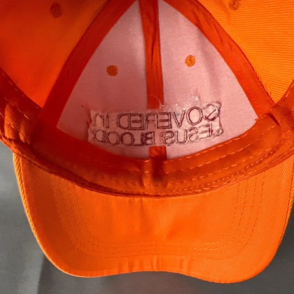 Unisex Baseball Cap One Size Orange Spellout Covered in Jesus Blood Christian